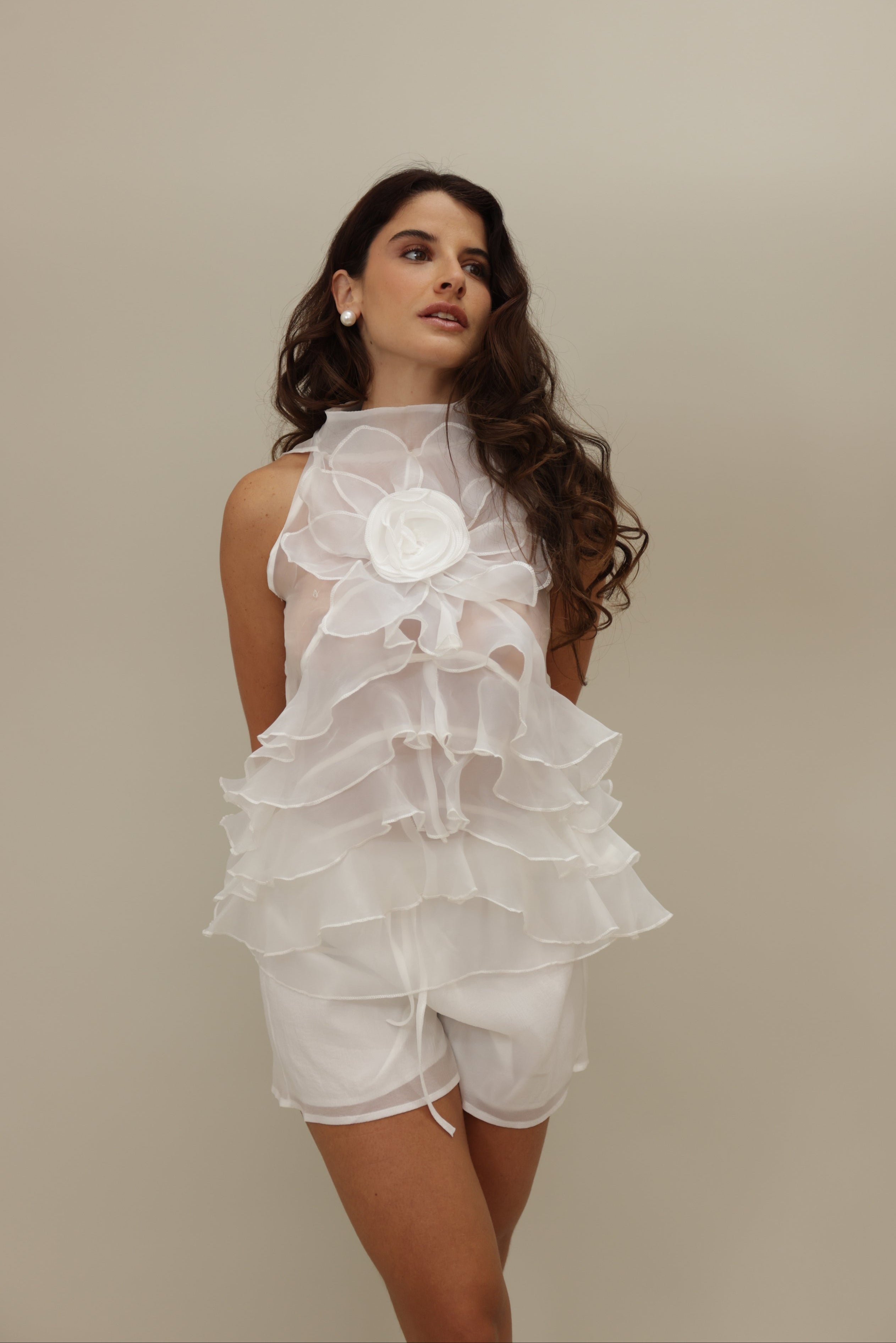 Relaxed White Linen-Blend Shorts