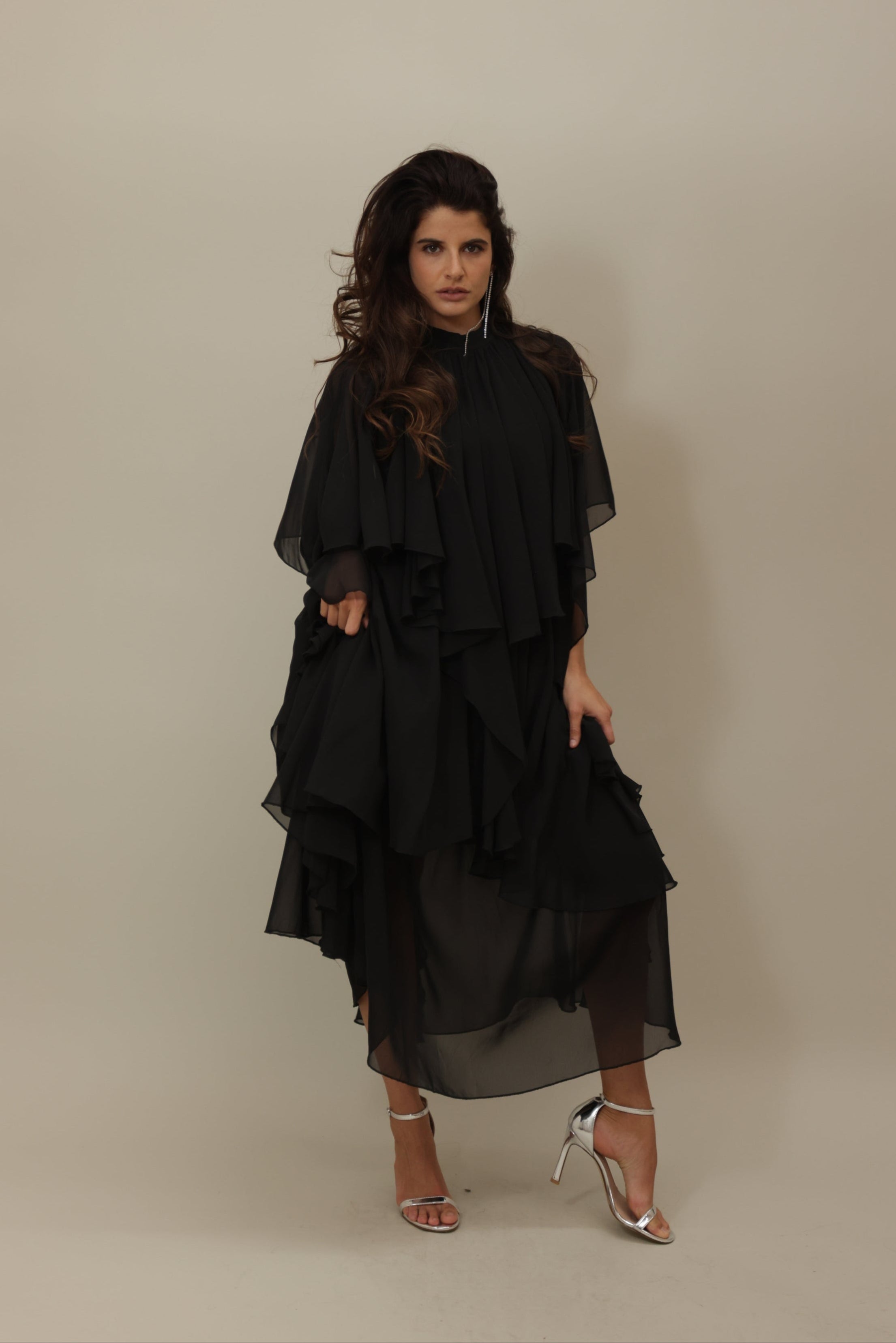 Black Asymmetrical Flowing Layered Dress Black / L / US 10-12 Black Asymmetrical Flowing Layered Dress Black / L / US 10-12