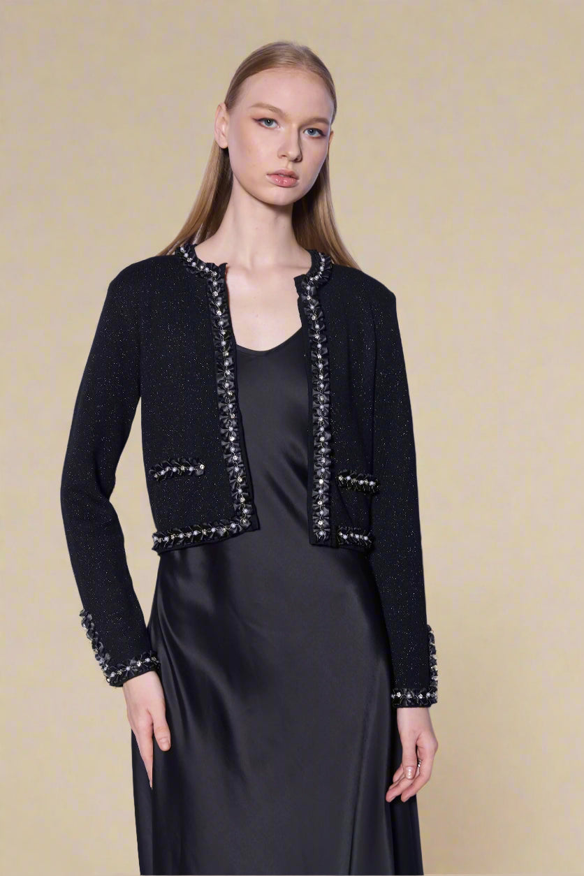Trimmed Knit Jacket in Noir