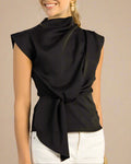 The Draped Silk Tie-Front Top – Noir