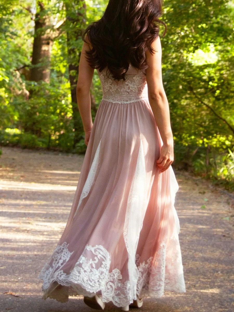 Rosalié Lace Maxi Dress – Blush Lace Bridal Shower & Occasion Dress – Van Atelier