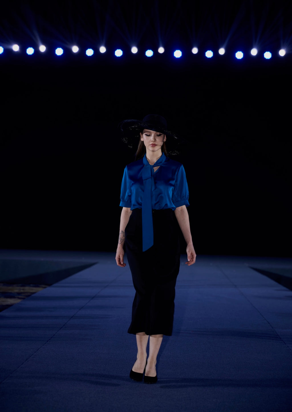 Silk Tie-Neck Blouse in Cobalt Blue