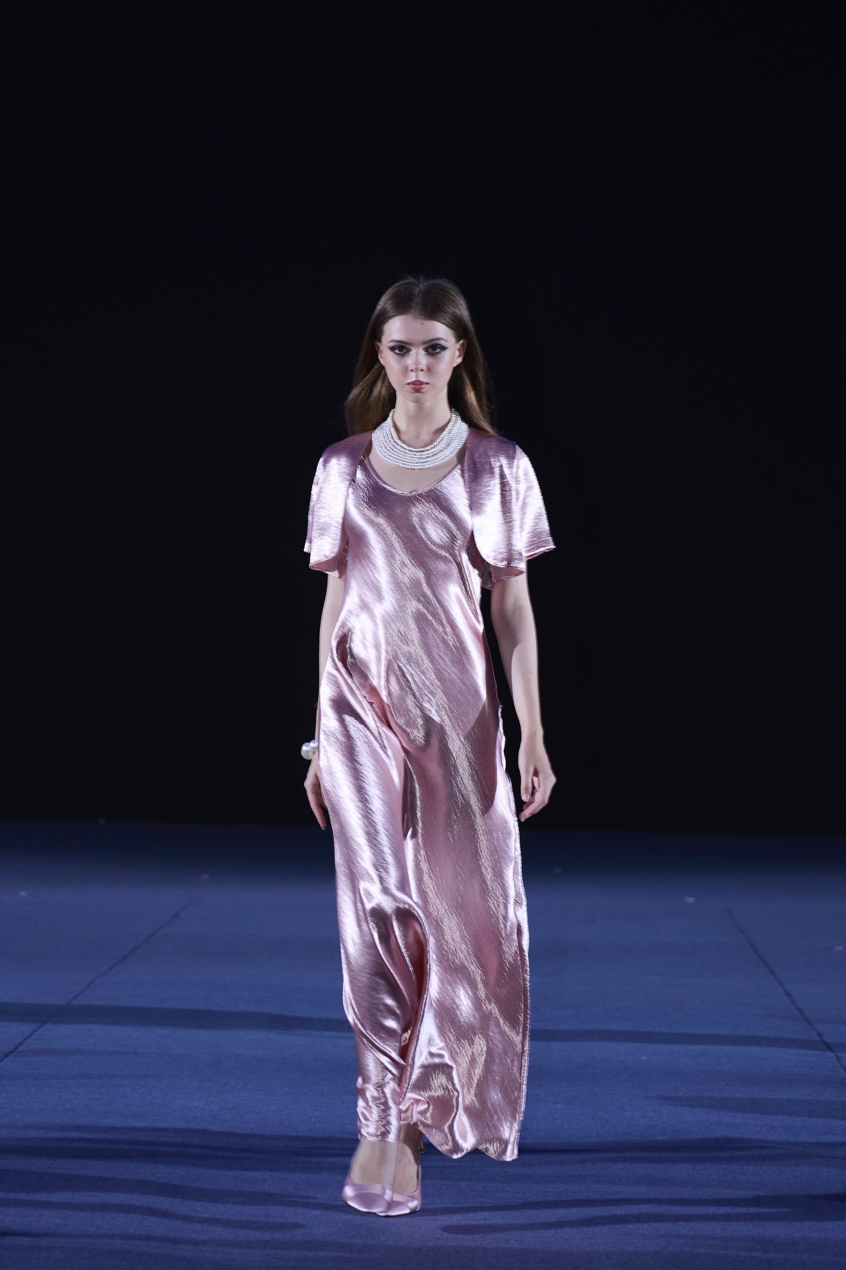 Metallic Slip Dress in Rose Blush