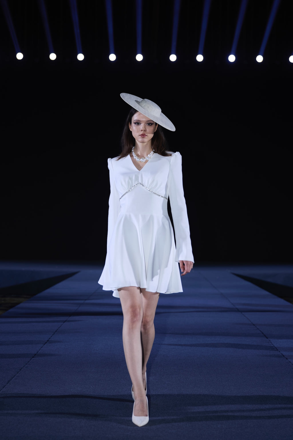 Embellished Mini Dress in Pearl White