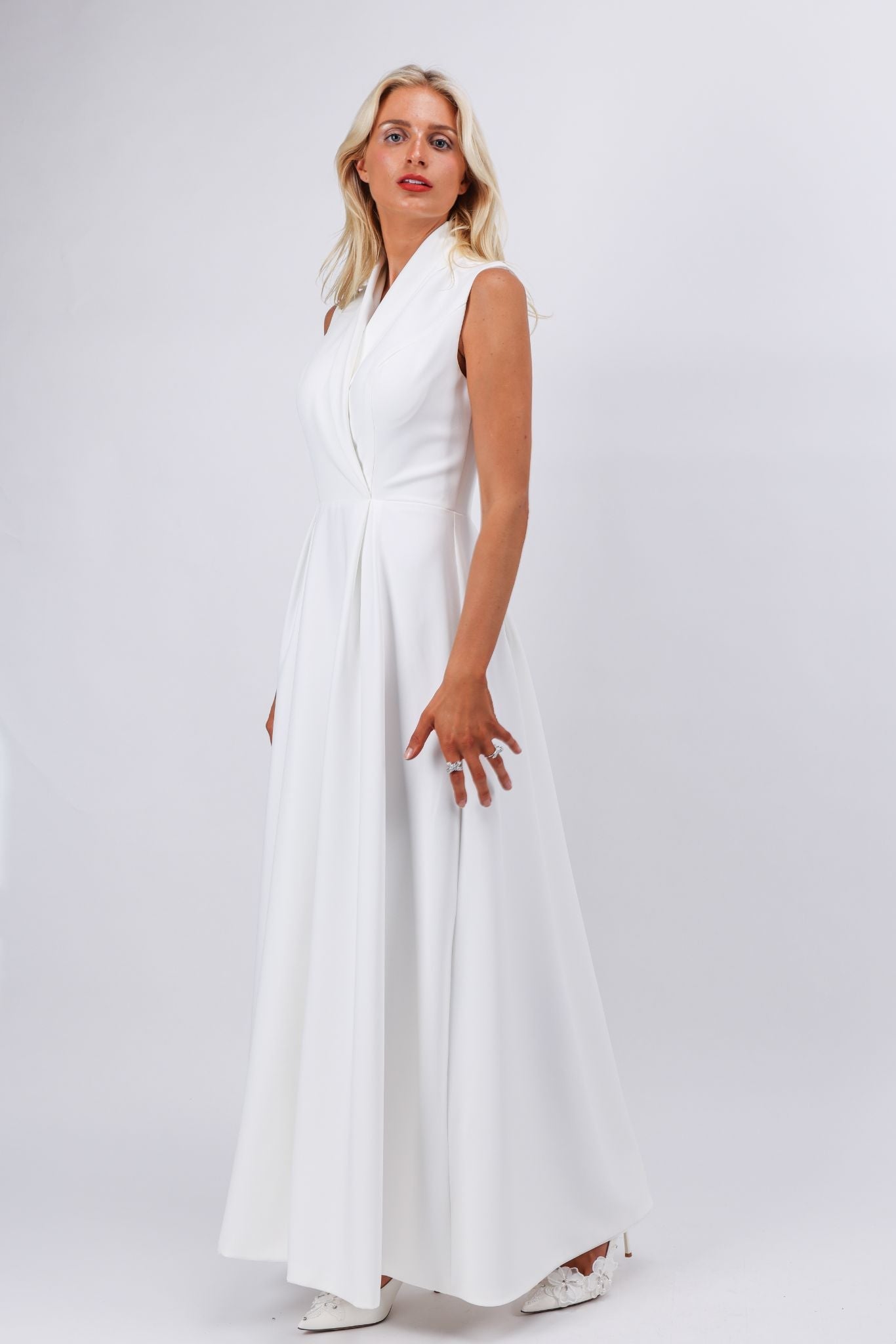 White tailored trench Bridal maxi dress