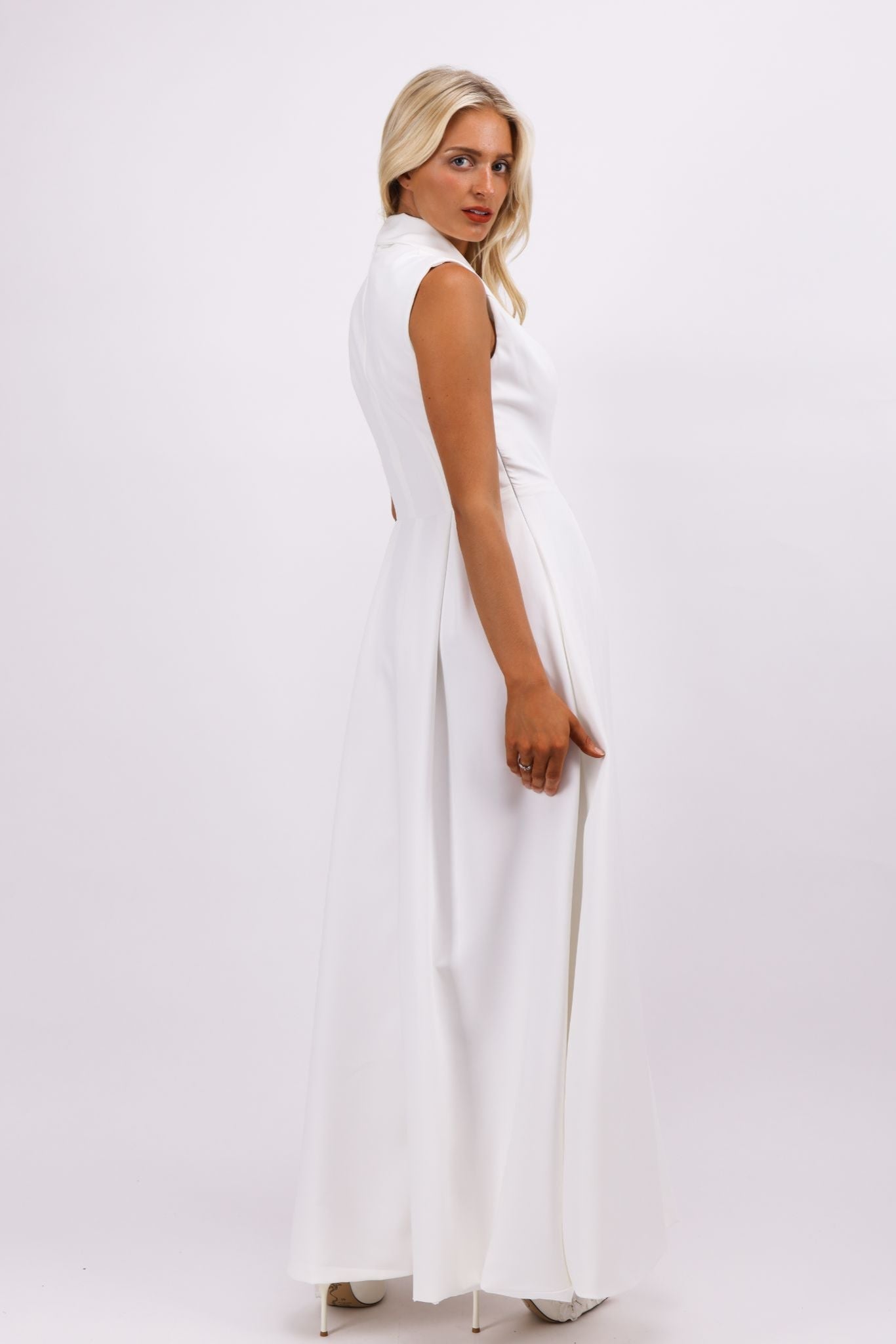 White tailored trench Bridal maxi dress