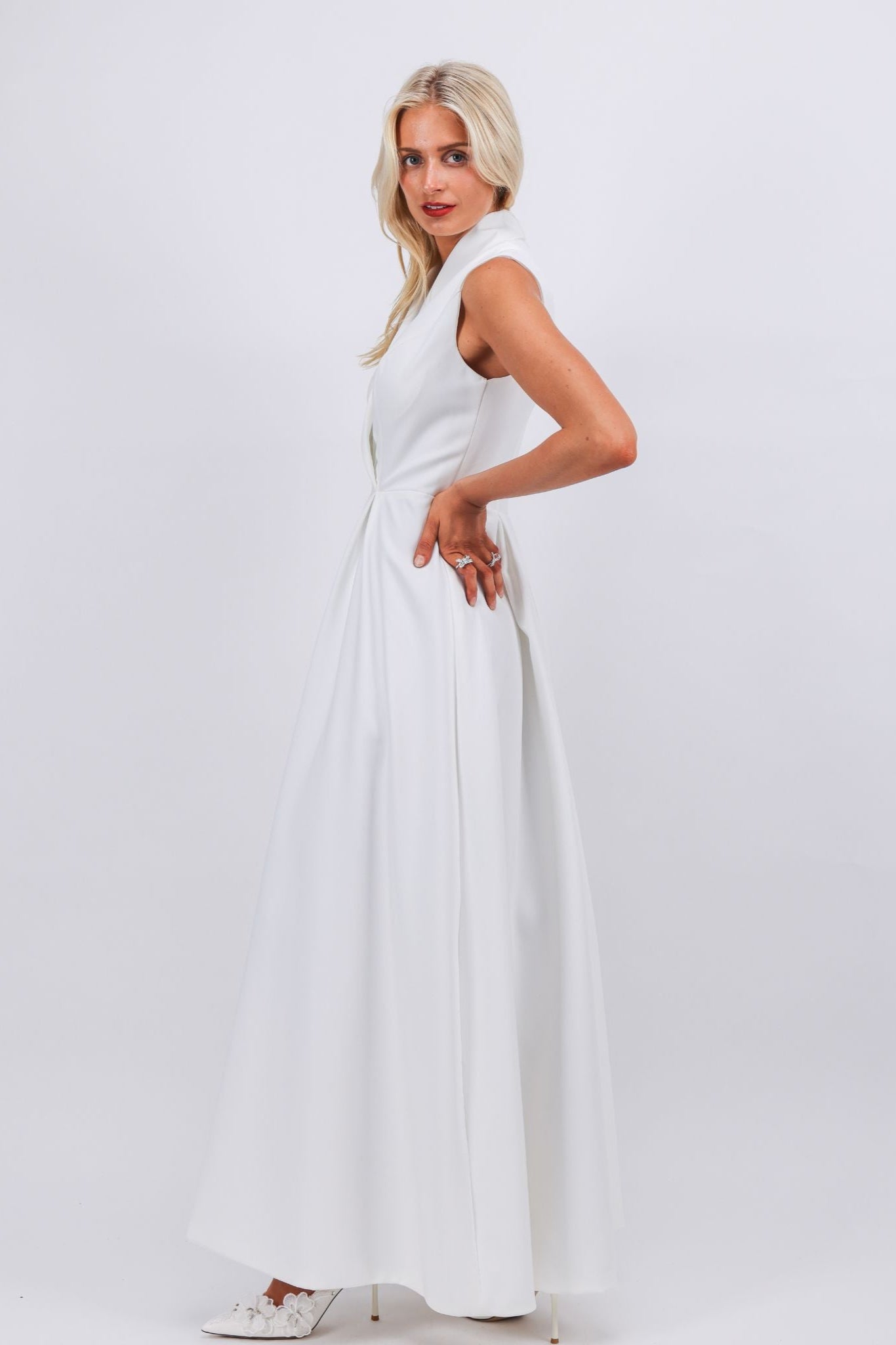 White tailored trench Bridal maxi dress