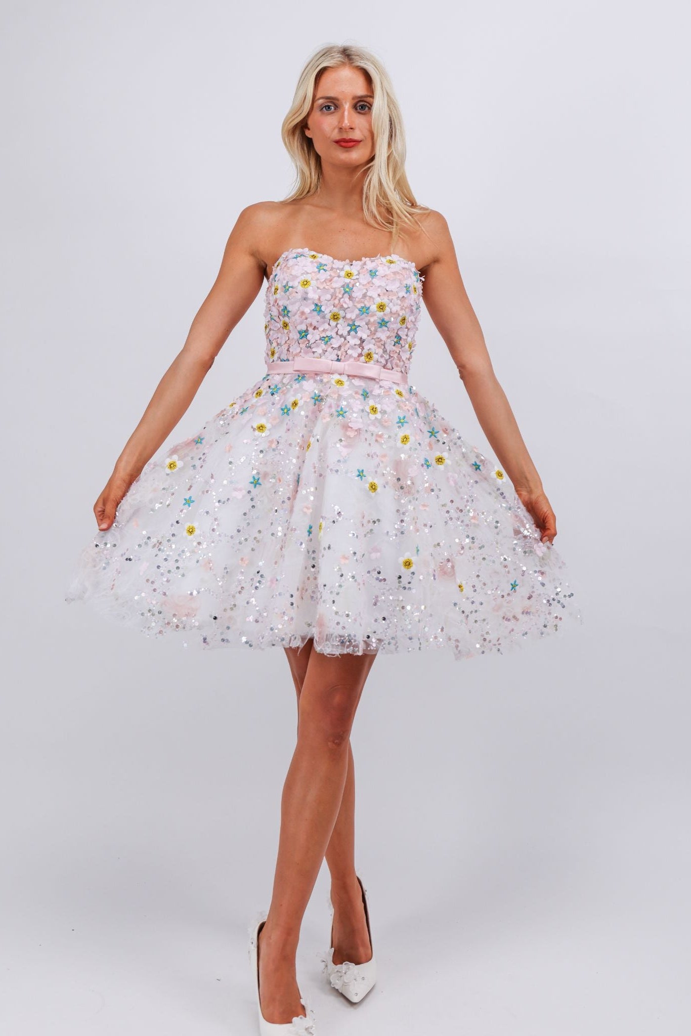 Celestia Embroidered Floral Sequin Mini Dress