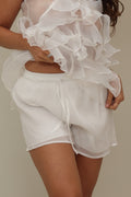 Relaxed White Linen-Blend Shorts