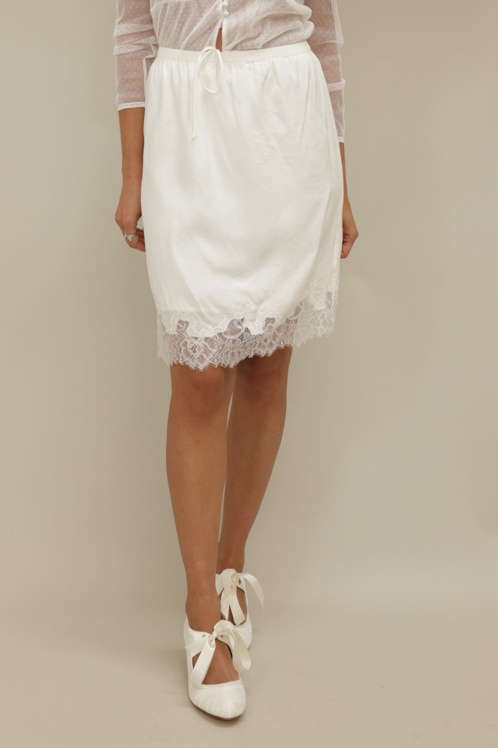 White Elegant Lace-Trim Skirt