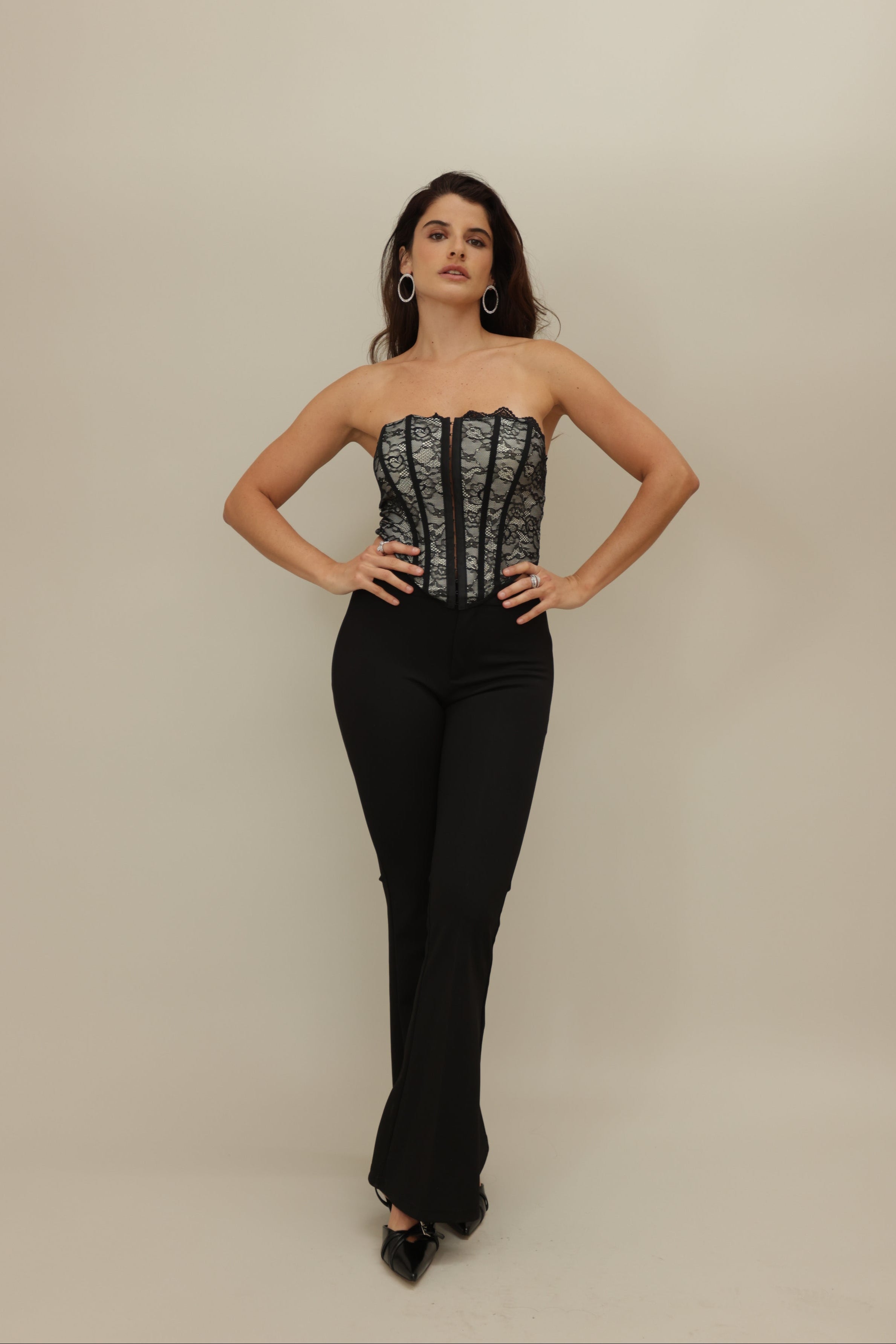 Elegant Black Stretch Lace Corset Top