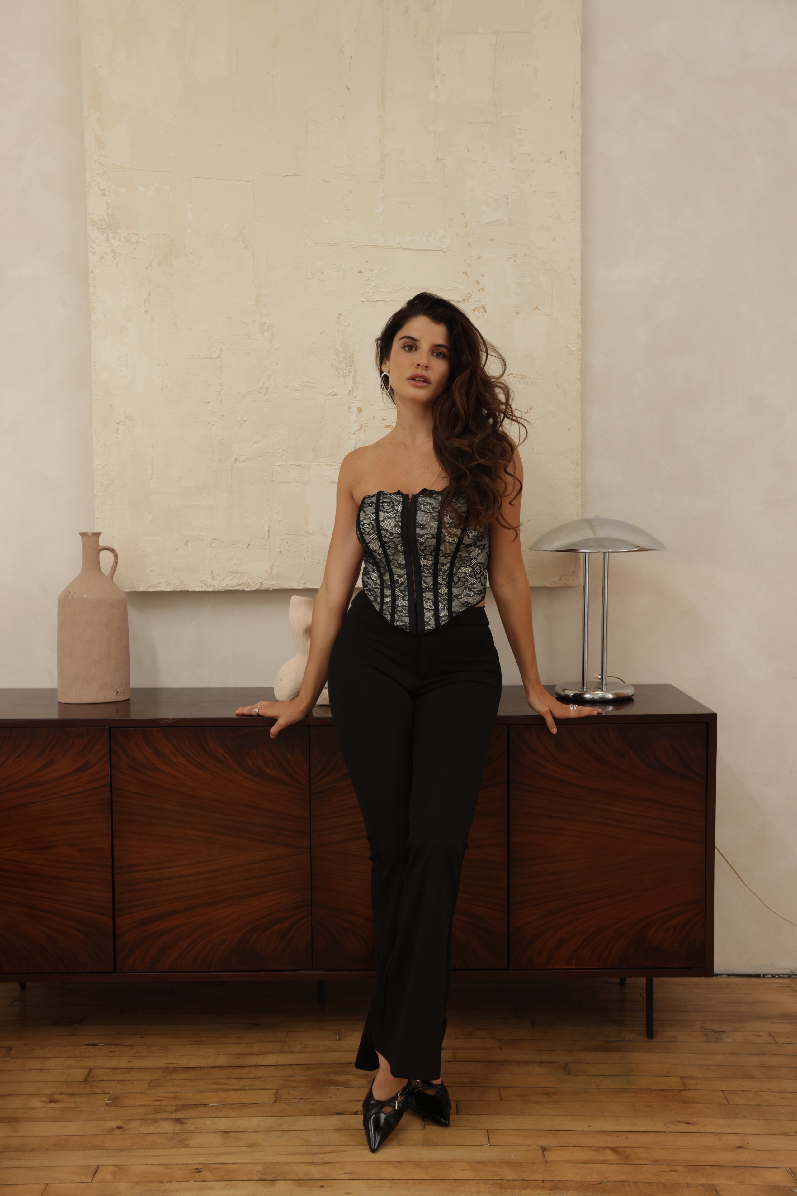 Elegant Black Stretch Lace Corset Top