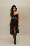 Black Lace Midi Skirt with Front Slit