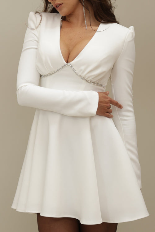 Elegant White Long-Sleeve Skater Dress