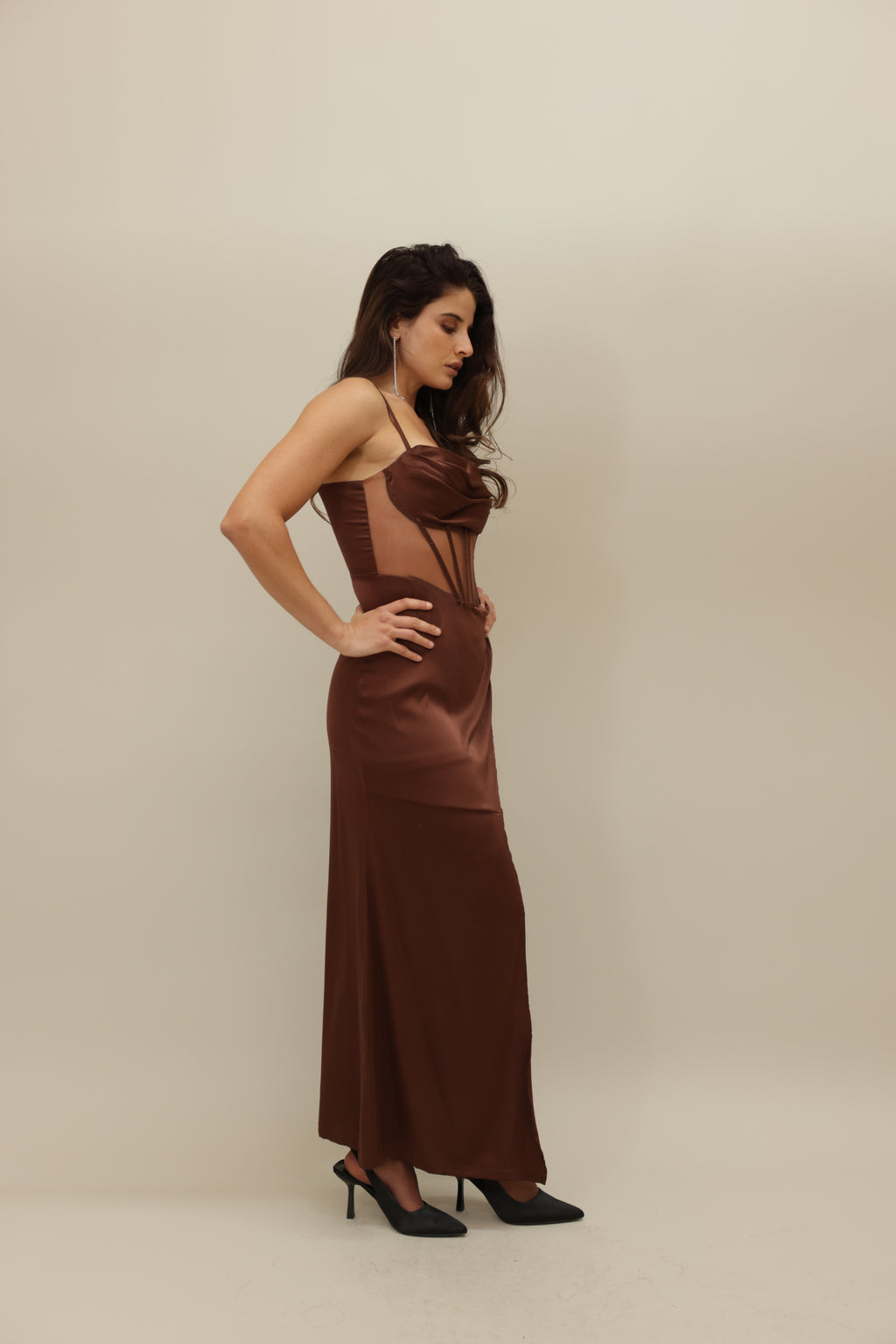 Satin Corset Gown with Sheer Detailing