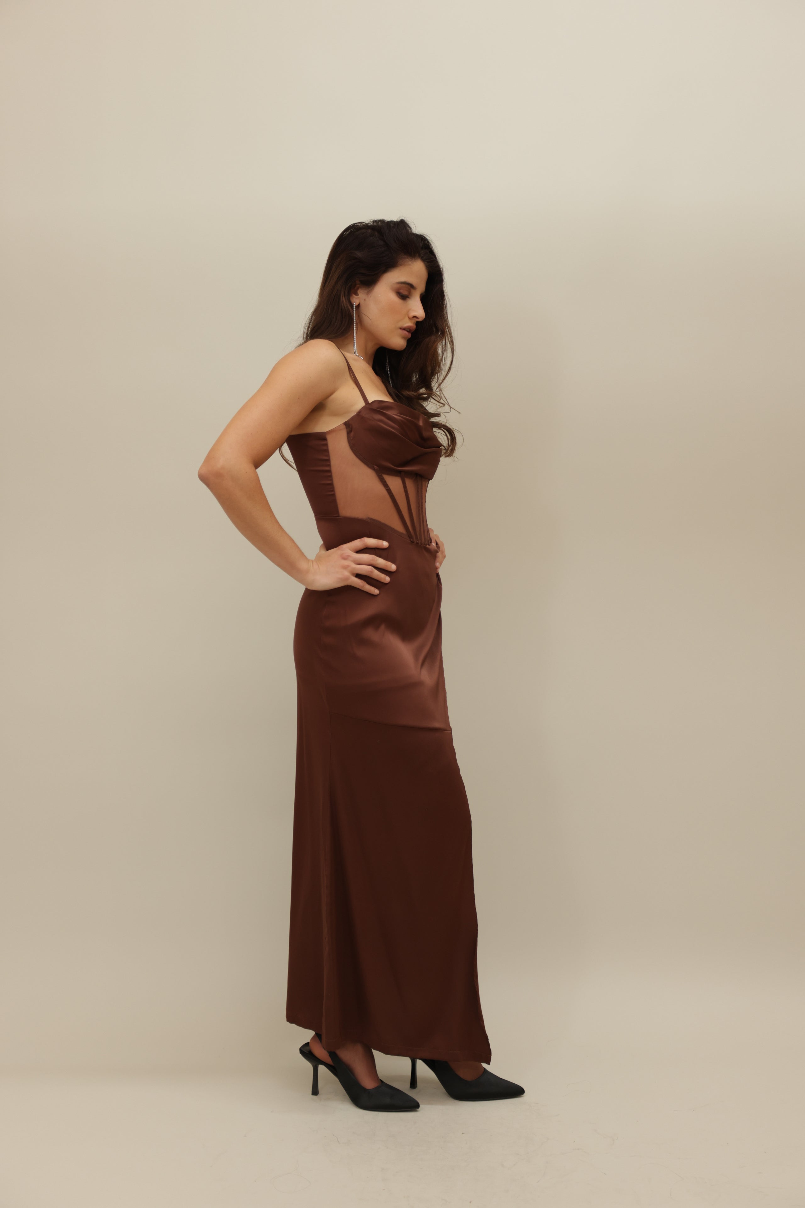 Satin Corset Gown with Sheer Detailing