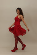 Playful Red Mini Dress with Twirl-Ready Skirt