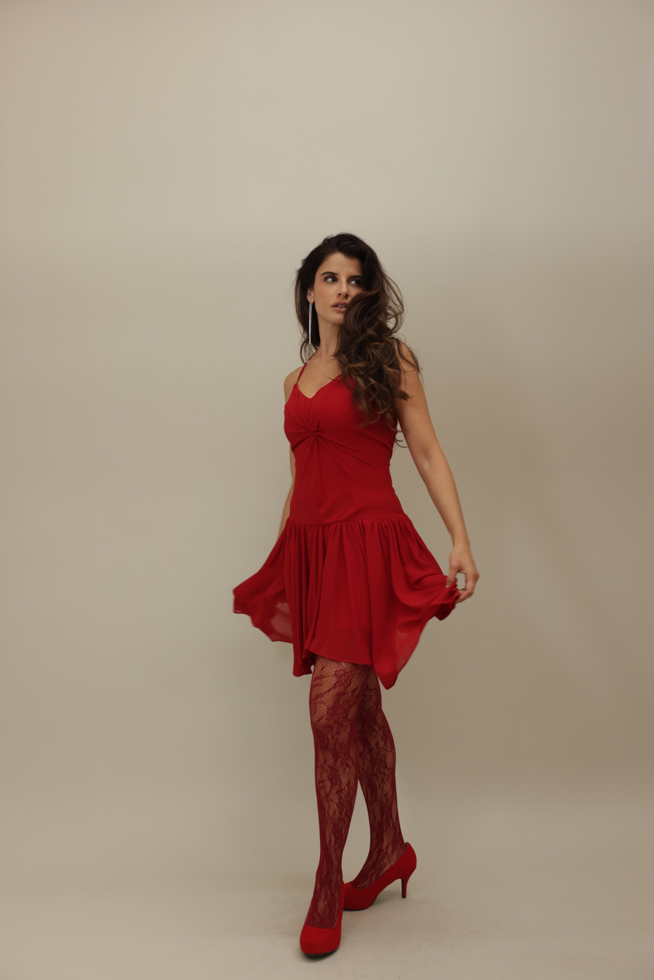 Playful Red Mini Dress with Twirl-Ready Skirt
