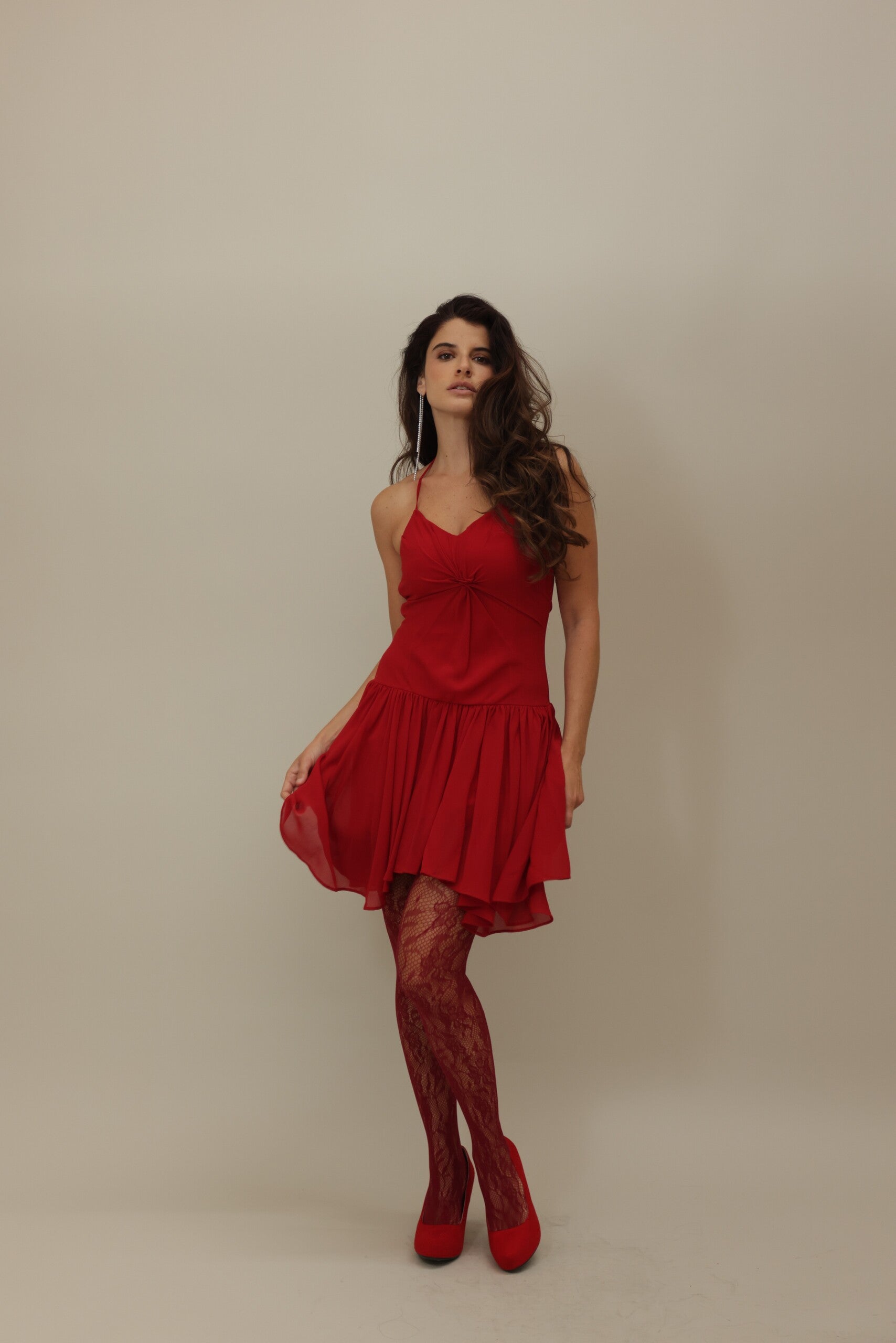 Playful Red Mini Dress with Twirl-Ready Skirt