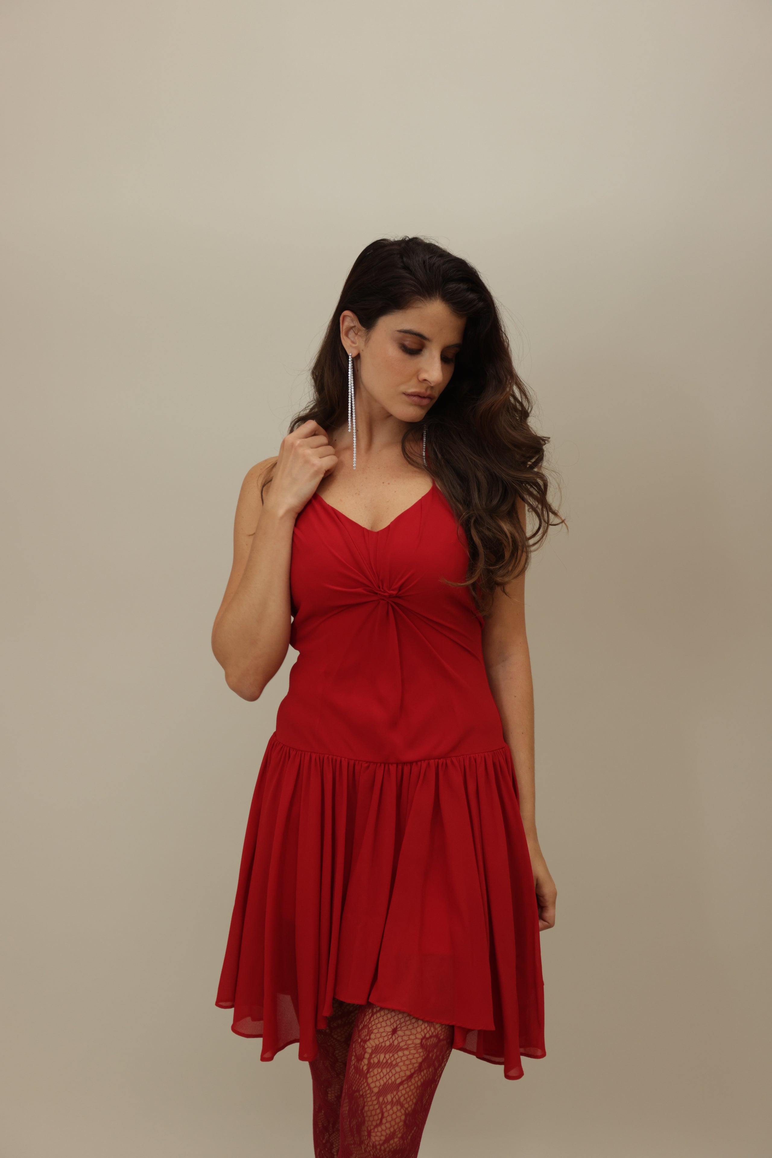 Playful Red Mini Dress with Twirl-Ready Skirt