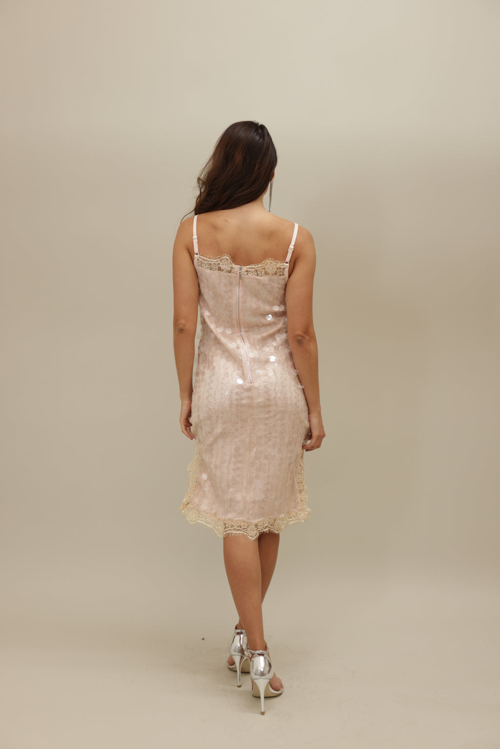 Sequined Lace Slip Dress with Delicate Details