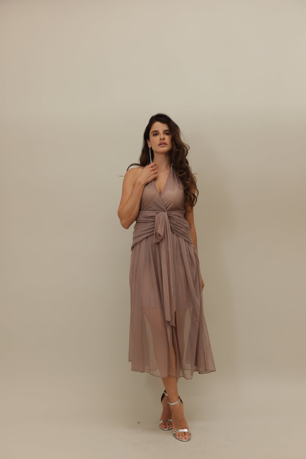 Flowing Halter Maxi Dress with Waist-Tie Detail