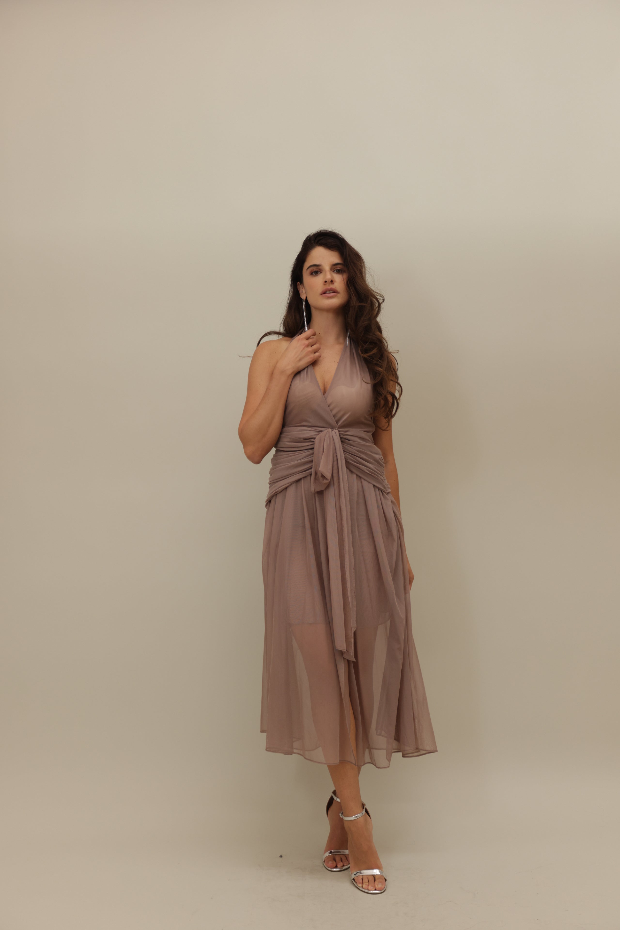 Flowing Halter Maxi Dress with Waist-Tie Detail