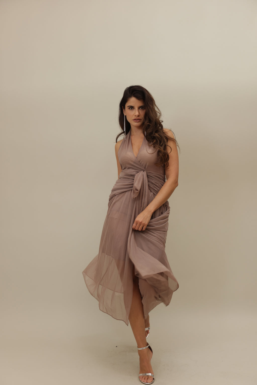 Flowing Halter Maxi Dress with Waist-Tie Detail