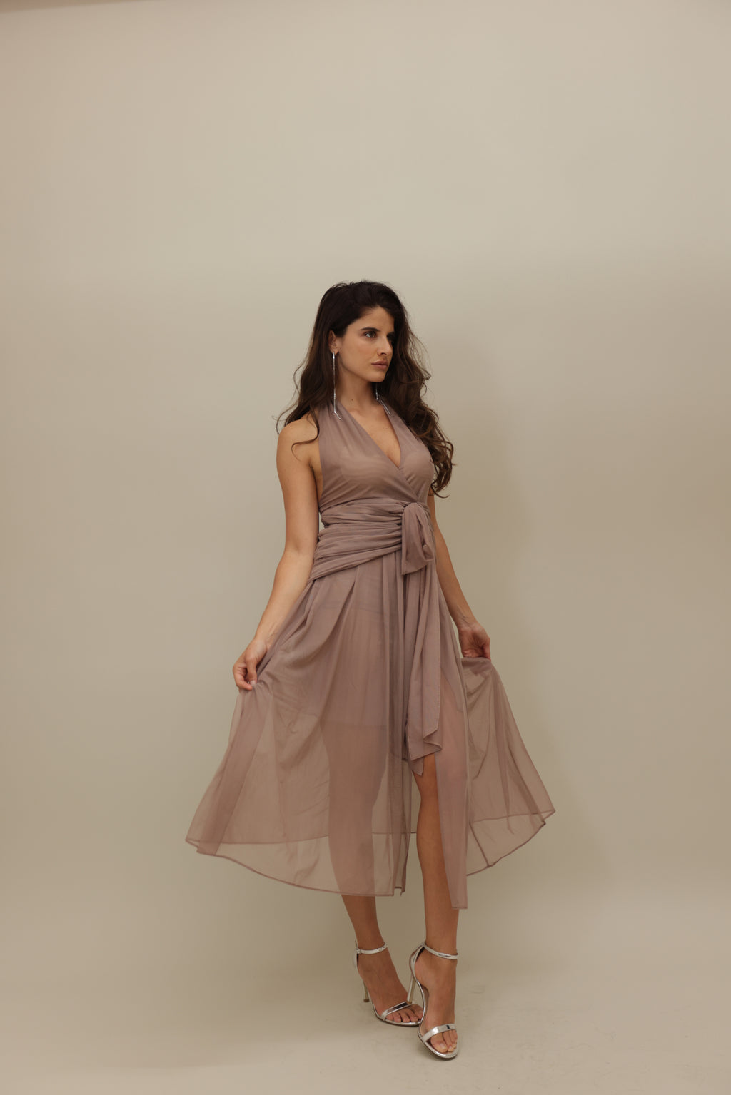 Flowing Halter Maxi Dress with Waist-Tie Detail