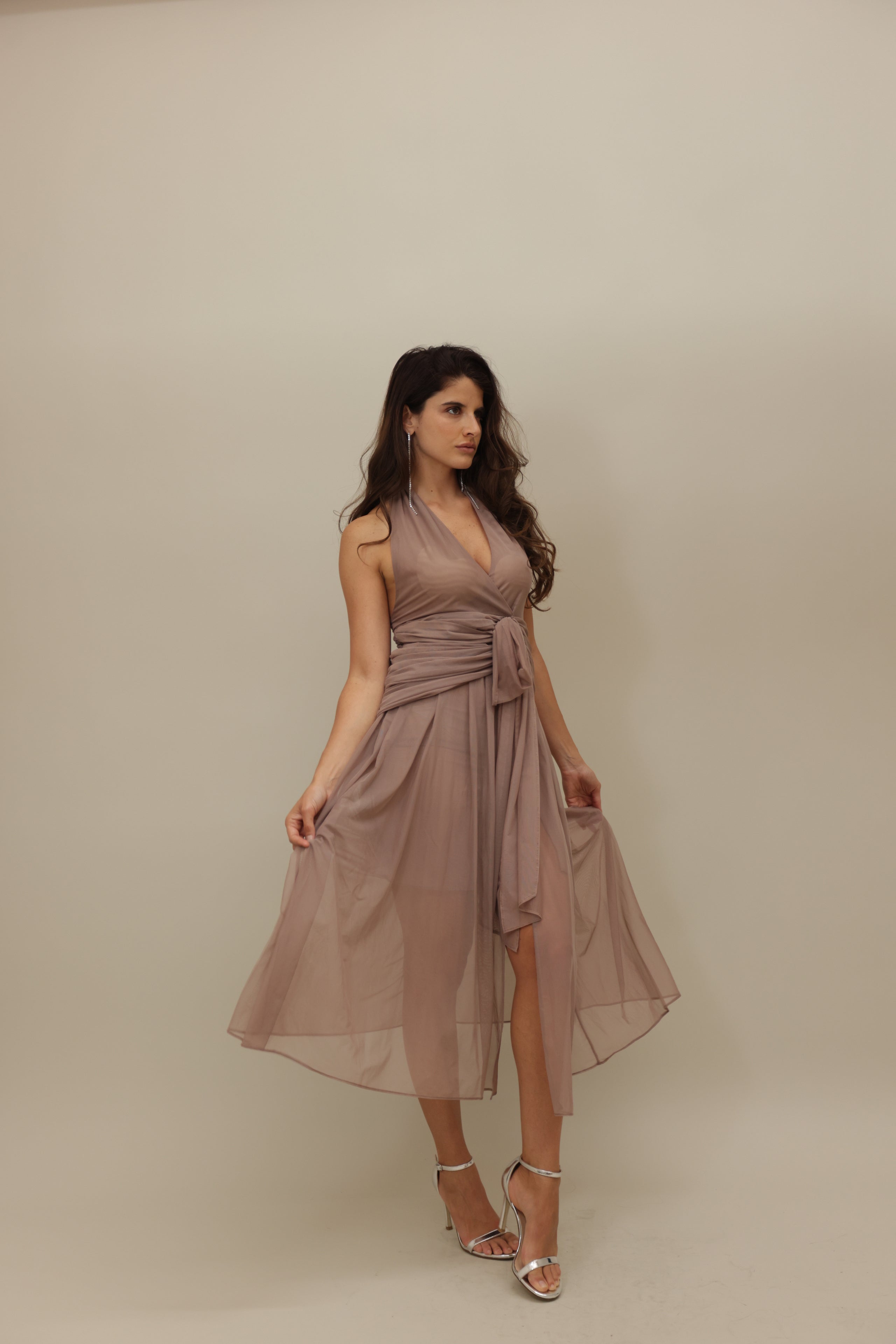 Flowing Halter Maxi Dress with Waist-Tie Detail