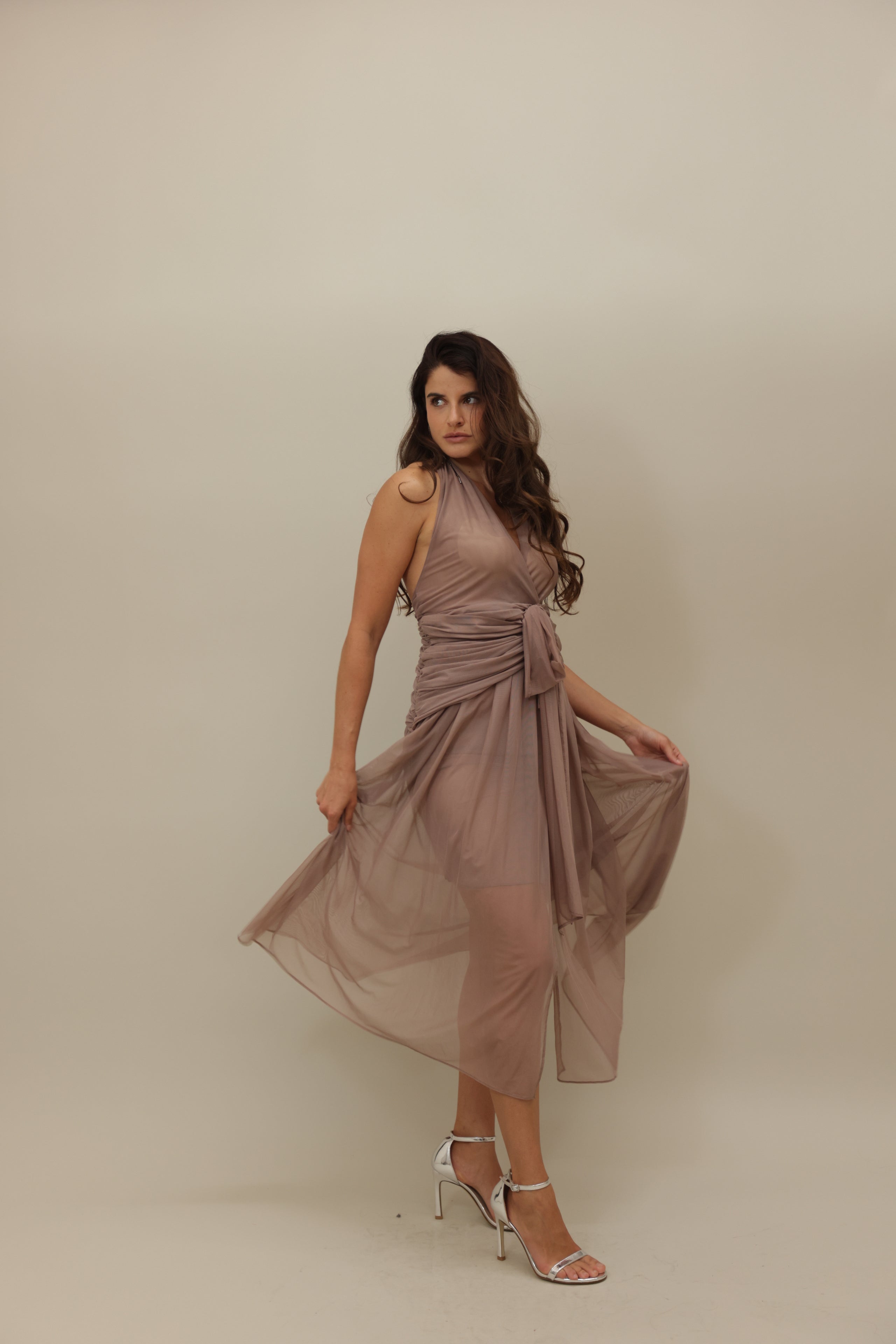 Flowing Halter Maxi Dress with Waist-Tie Detail