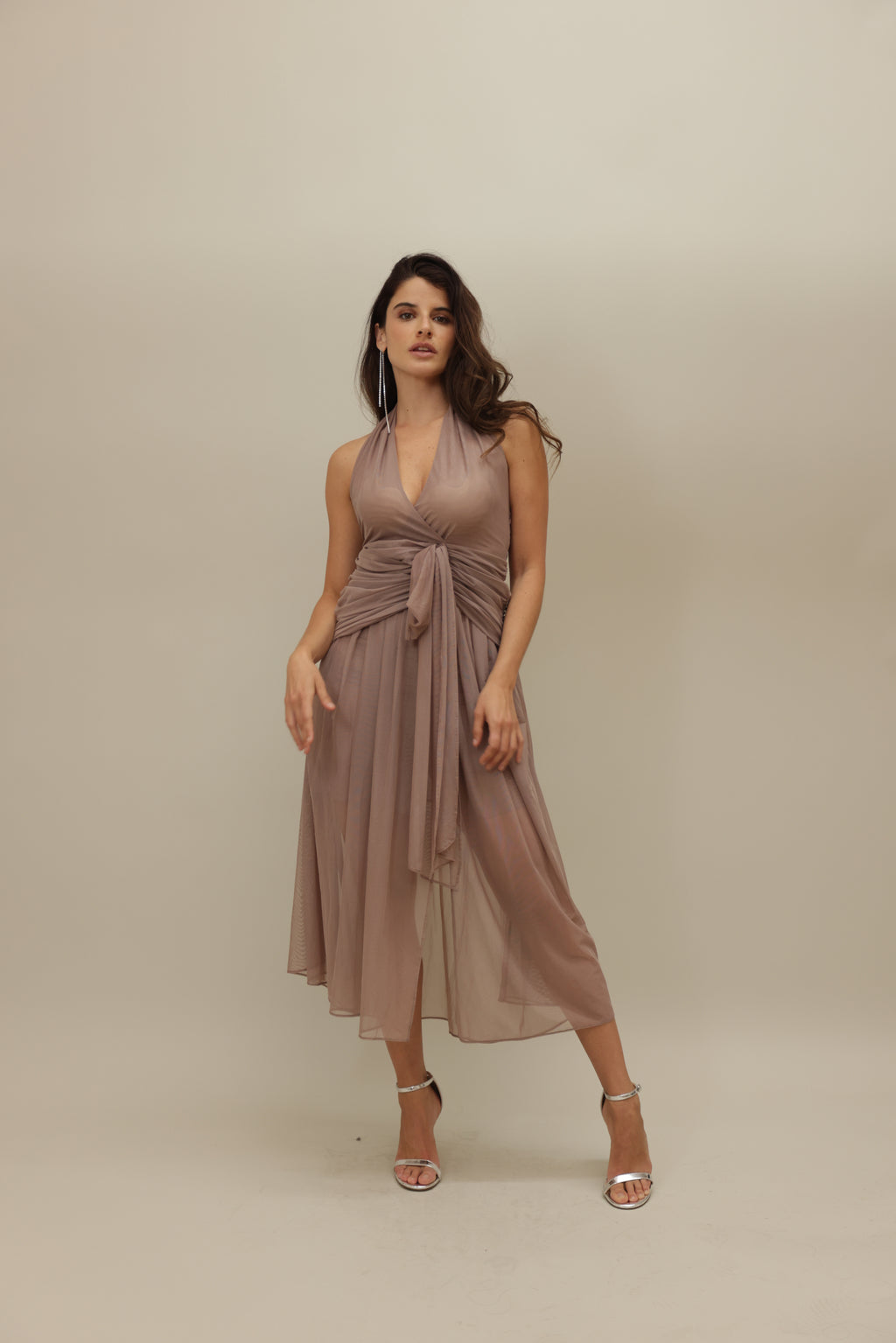 Flowing Halter Maxi Dress with Waist-Tie Detail