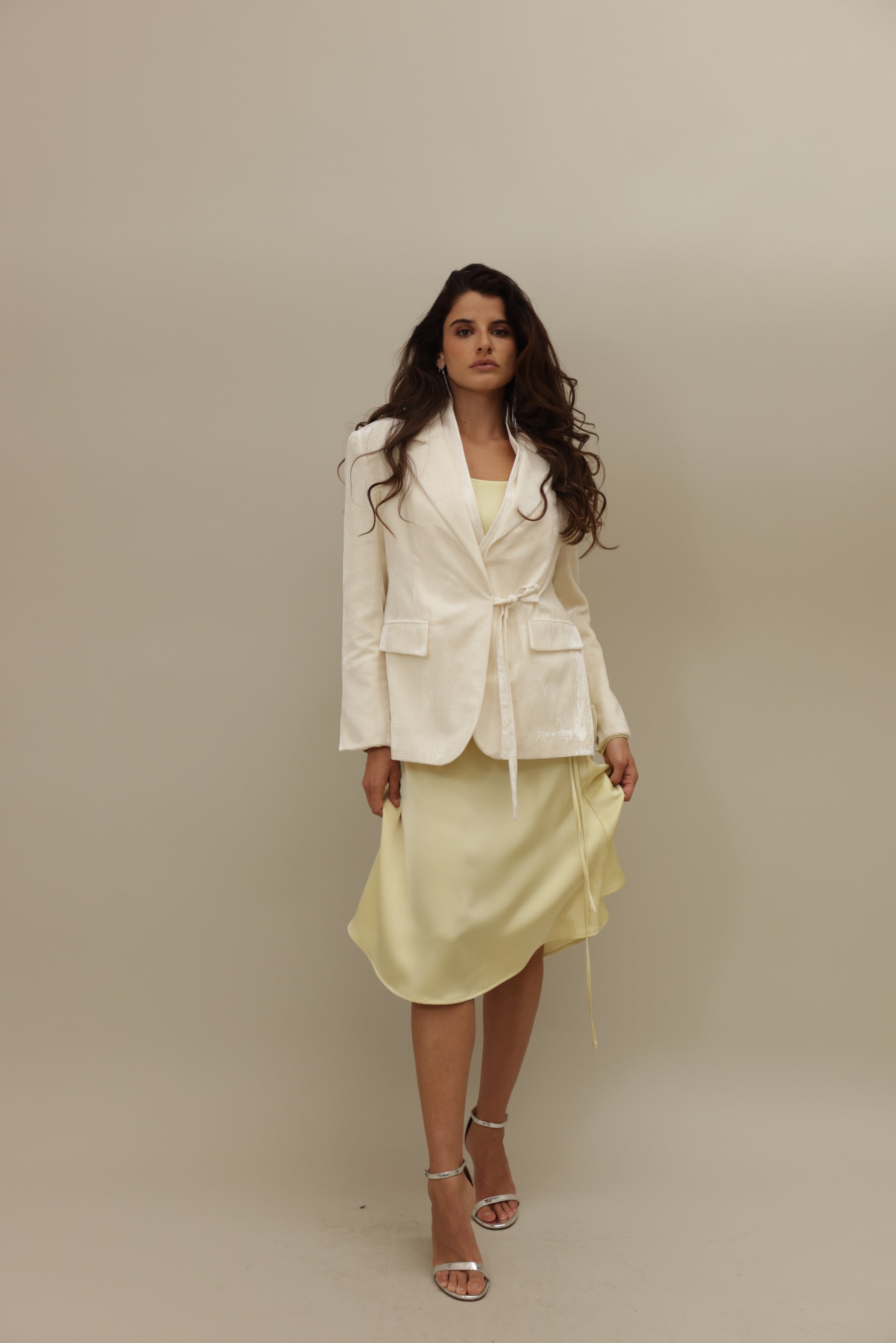Cream Velvet Wrap Blazer Suit - Modern Elegance
