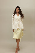 Cream Velvet Wrap Blazer Suit - Modern Elegance