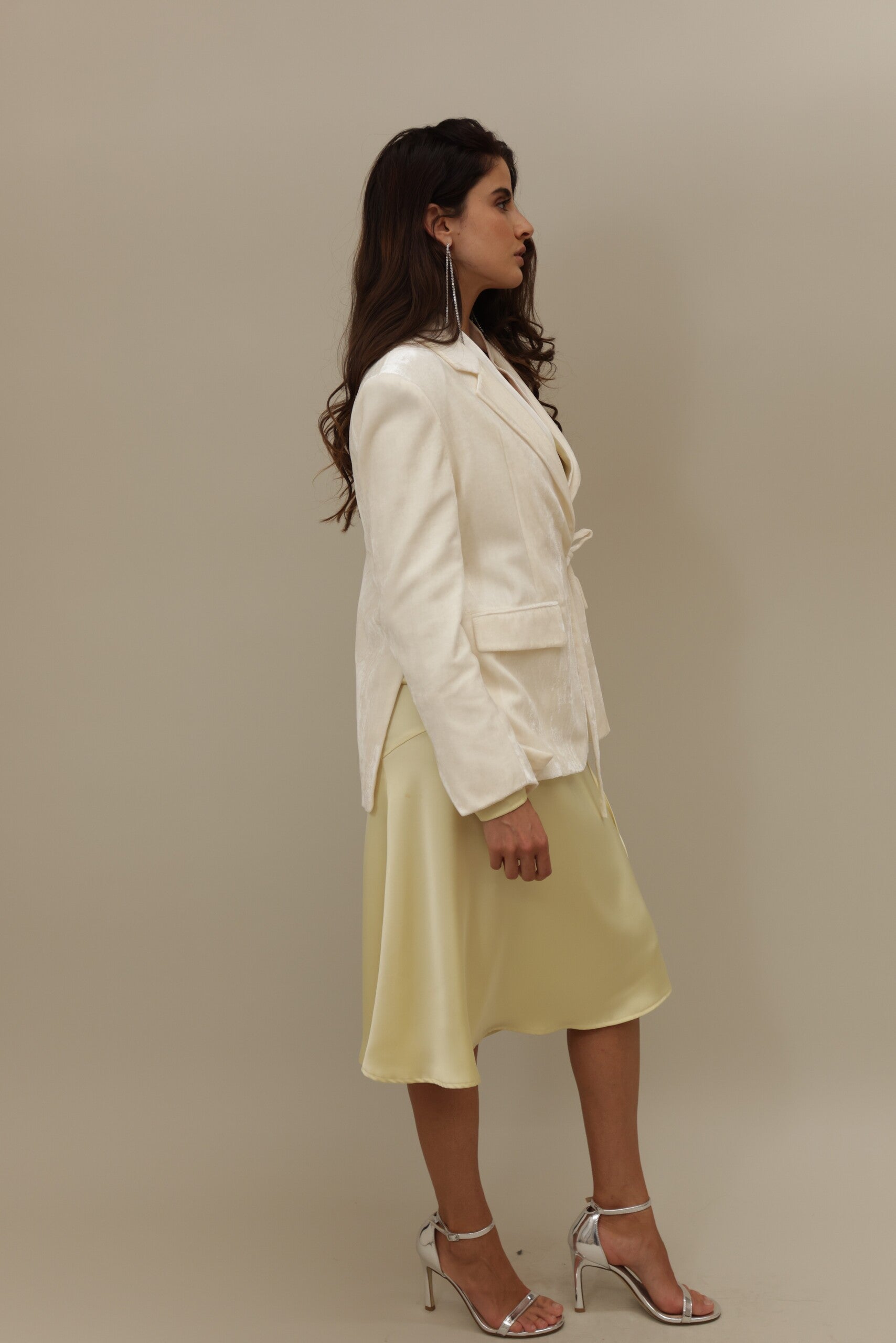 Cream Velvet Wrap Blazer Suit - Modern Elegance