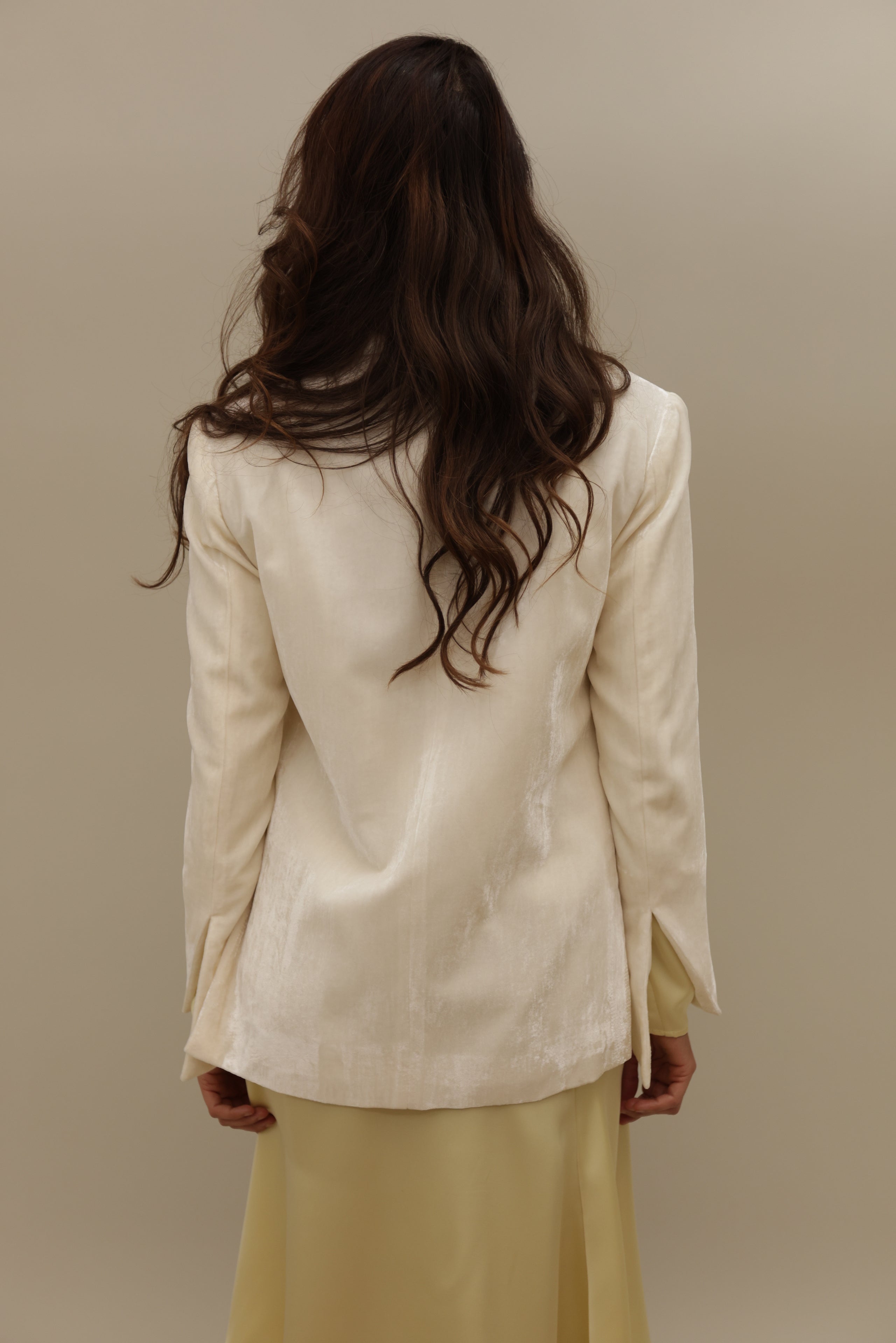Cream Velvet Wrap Blazer Suit - Modern Elegance