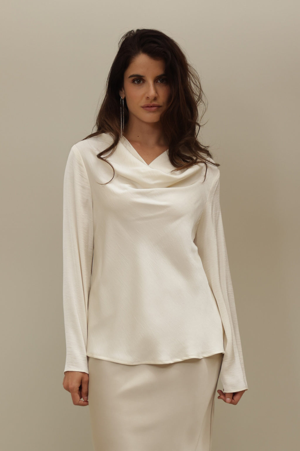 Silk-Blend Draped Cowl Neck Blouse - Effortless Elegance