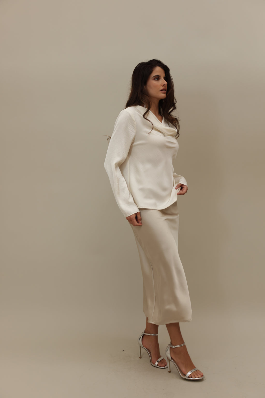Silk-Blend Draped Cowl Neck Blouse - Effortless Elegance