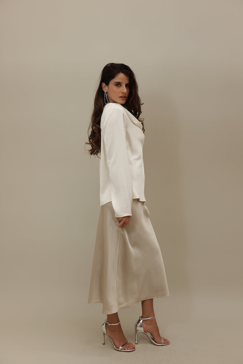 Silk-Blend Draped Cowl Neck Blouse - Effortless Elegance