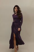 Elegant Deep Purple Cut-Out Gown with Ruched Detailing