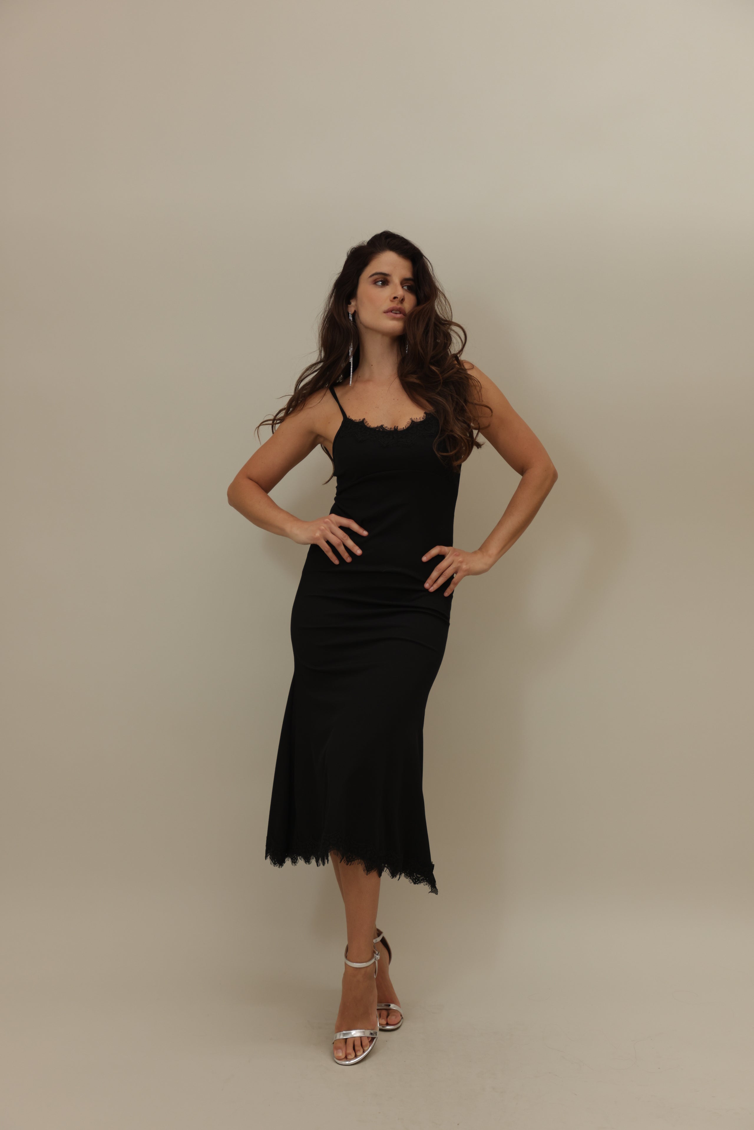 Elegant Asymmetric Lace-Trimmed Midi Slip Dress
