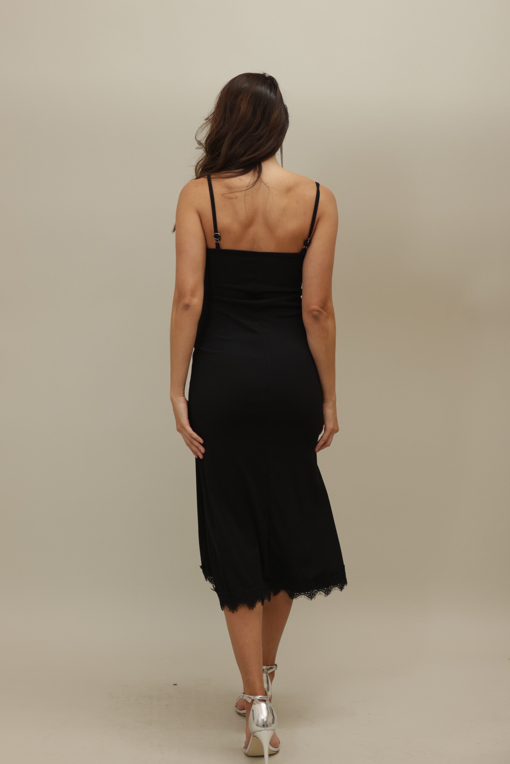 Elegant Asymmetric Lace-Trimmed Midi Slip Dress