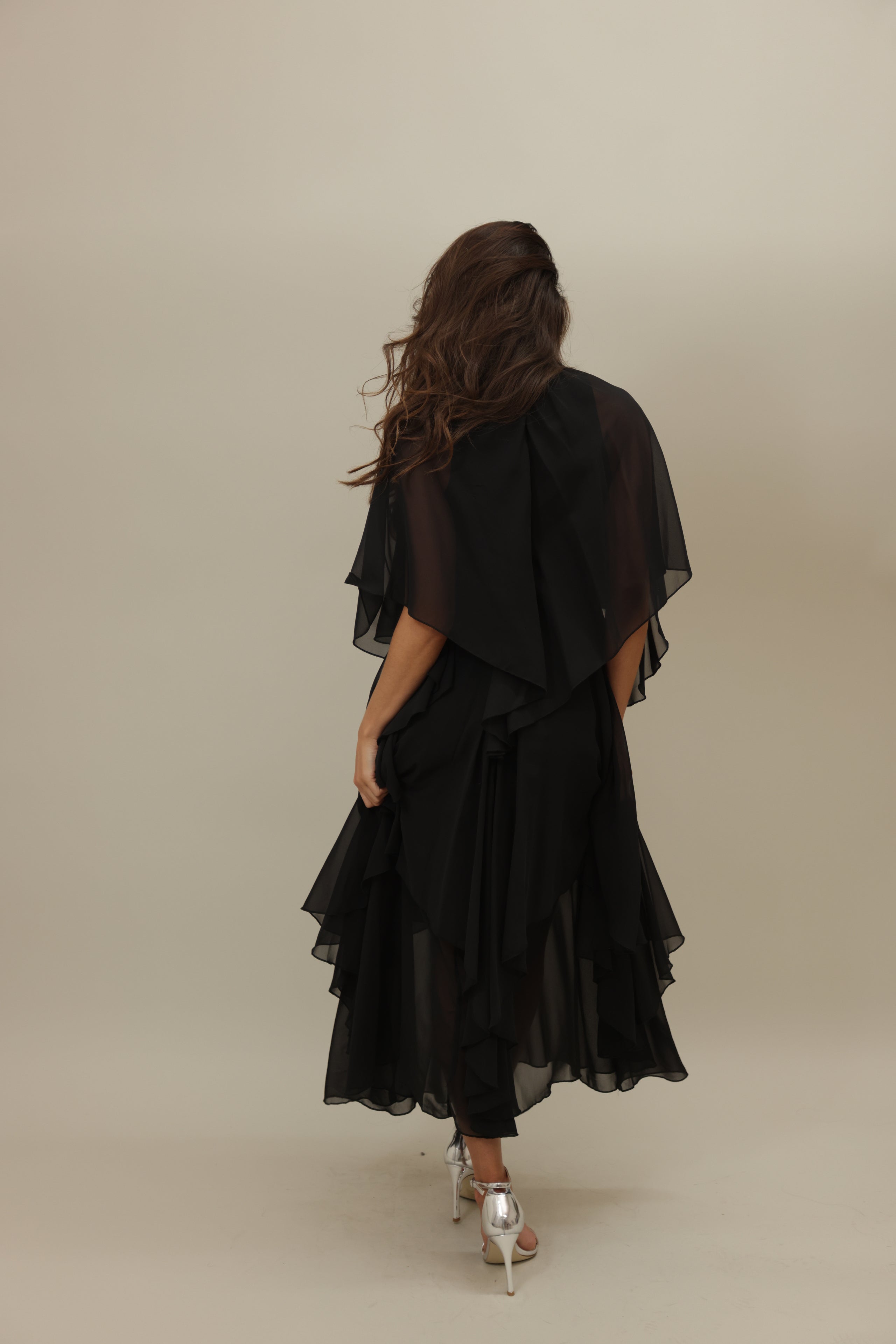Black Asymmetrical Flowing Layered Dress