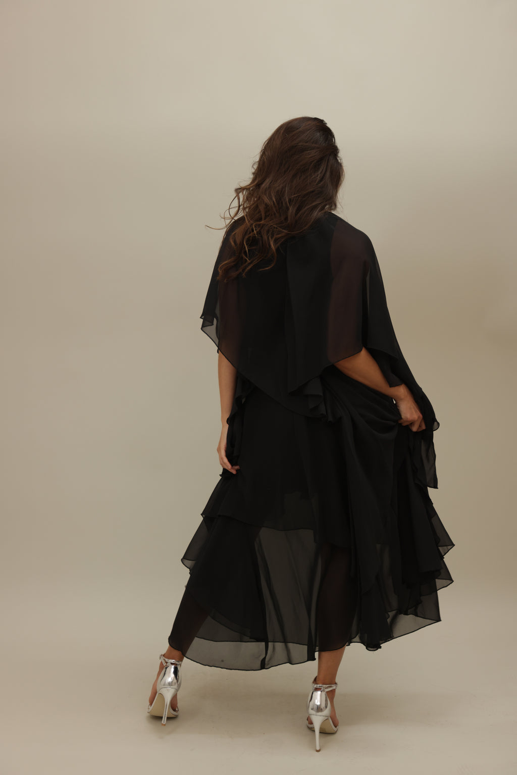 Black Asymmetrical Flowing Layered Dress
