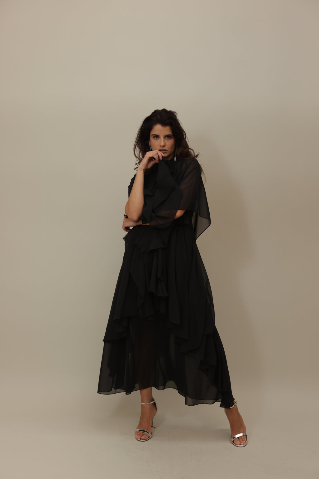 Black Asymmetrical Flowing Layered Dress