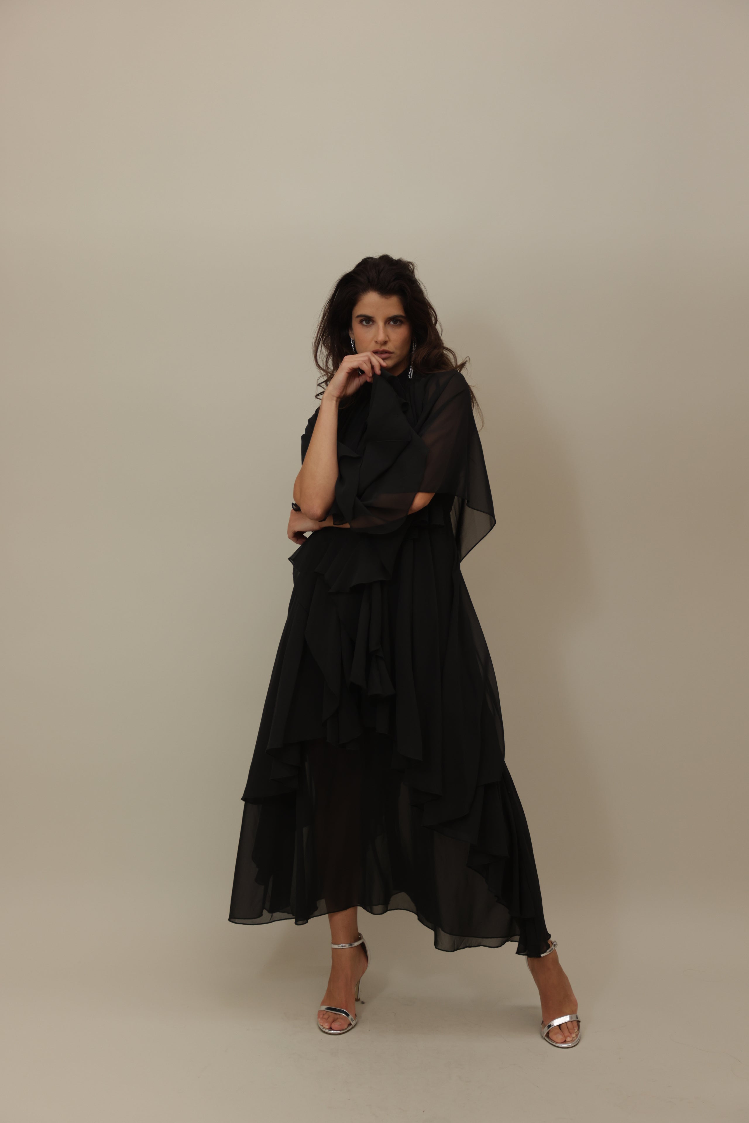 Black Asymmetrical Flowing Layered Dress
