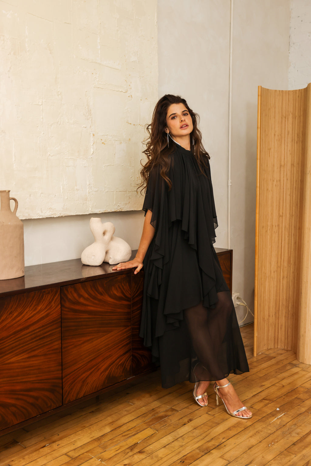 Black Asymmetrical Flowing Layered Dress