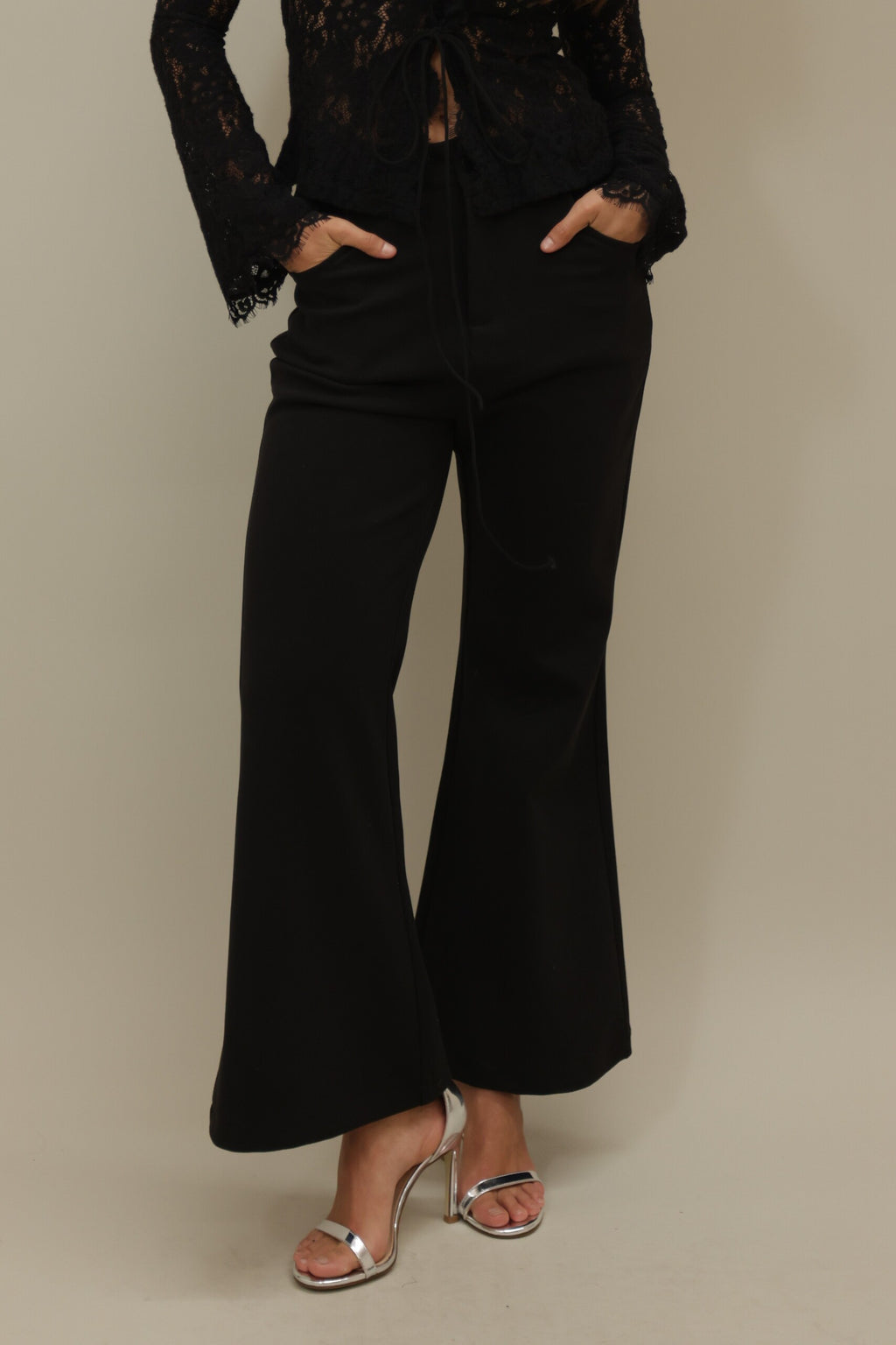 F/W Wool Classic Black Wide-Leg Warm Trousers