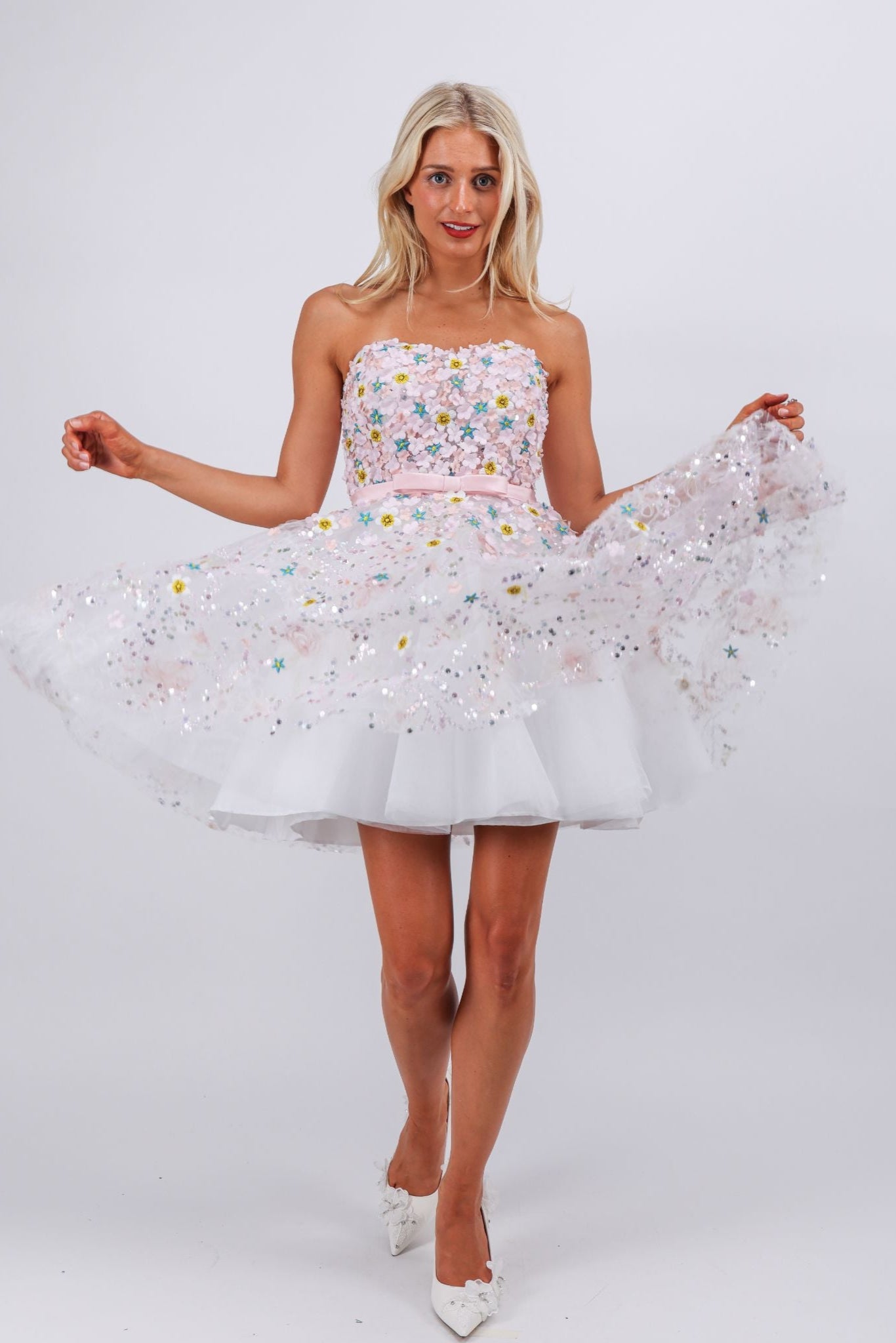 Celestia Embroidered Floral Sequin Mini Dress