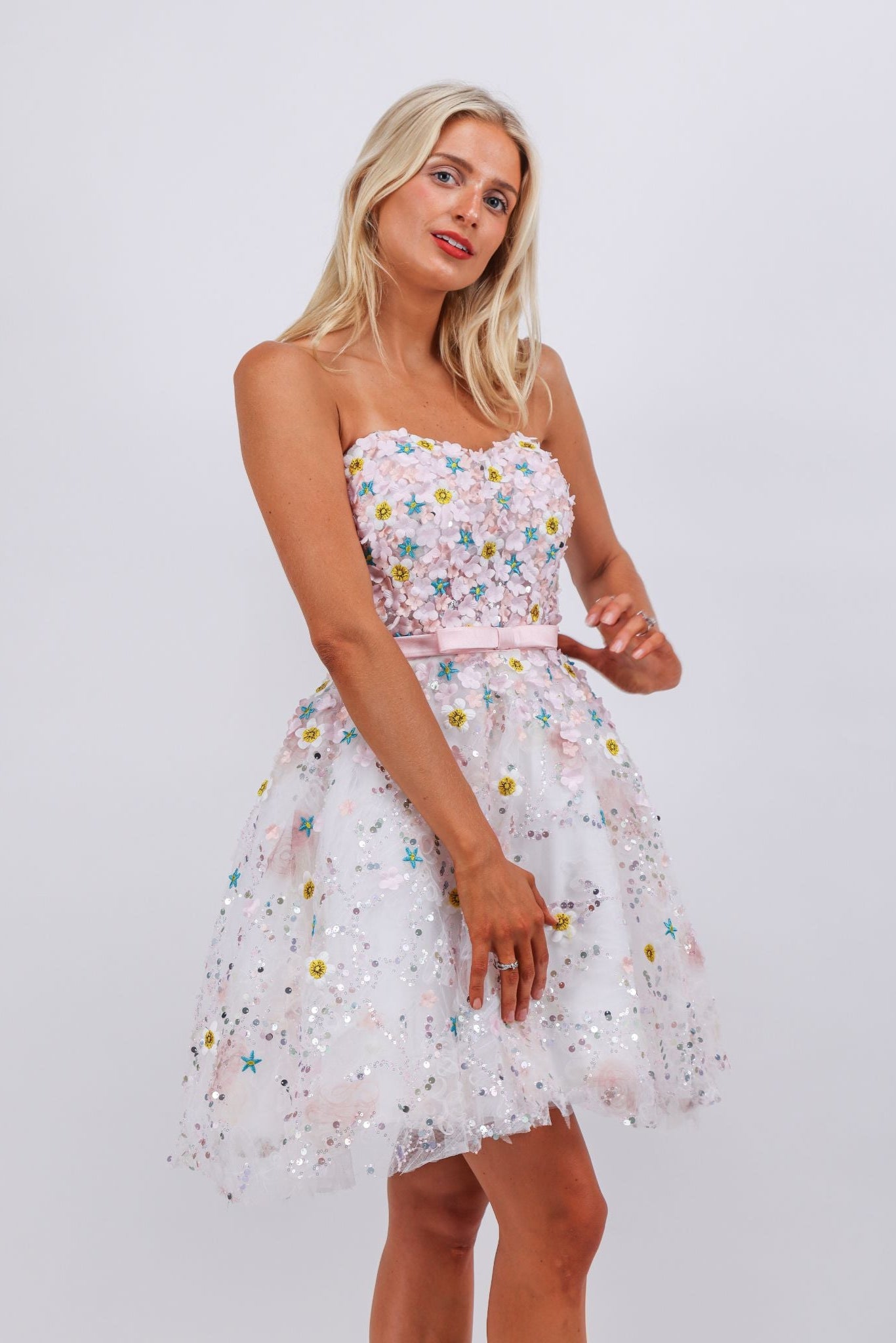 Celestia Embroidered Floral Sequin Mini Dress
